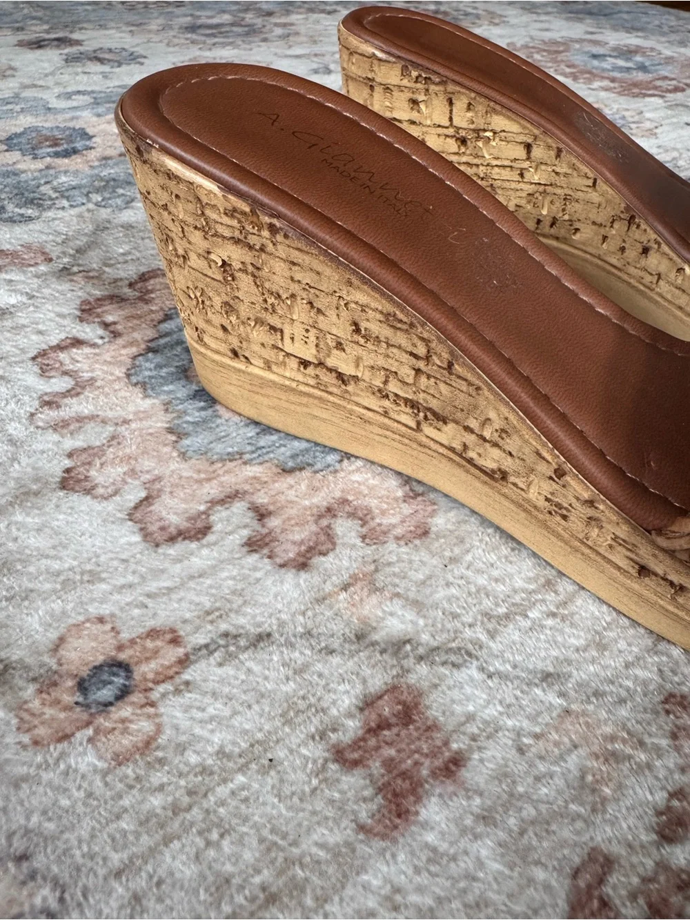 A. Giannetti made in Italy Tan Woven Slide Wedge Sandals